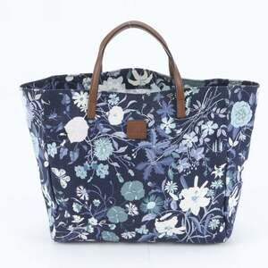 Gucci Floral Children's 284721 Leather Canvas Tote Bag Handbag Navy Women's